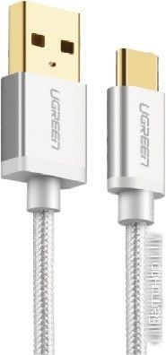 Кабель USB - USB-TypeC 1.5м оплетка Ugreen US174 (20813) белый можно капить на ugreen.by
