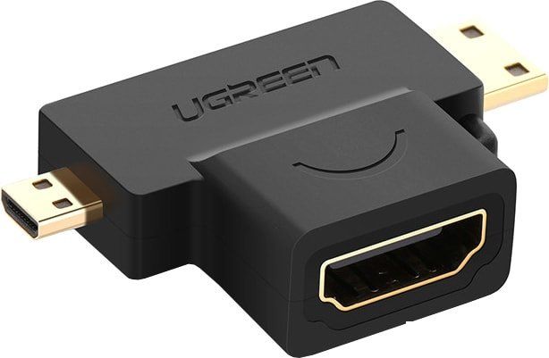 20144 Переходник UGREEN HD129 Micro HDMI+ Mini HDMI (female) to HDMI (female). Цвет - черный.  на ugreen.by 