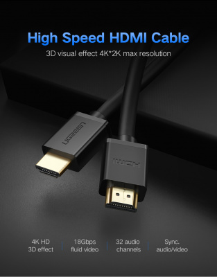 10110 Кабель UGREEN HD104 HDMI v1.4, медь 19+1, цвет: желтый+черный, 10M можно капить на ugreen.by