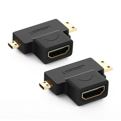 20144 Переходник UGREEN HD129 Micro HDMI+ Mini HDMI (female) to HDMI (female). Цвет - черный. можно капить на ugreen.by