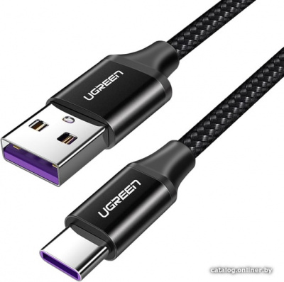 Кабель USB - USB-TypeC 1м 5А оплетка Ugreen US279 (50567) черный можно капить на ugreen.by