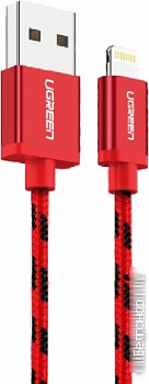 Кабель USB - Lightning для зарядки iPhone 2 метра MFi оплетка Ugreen US247 (40481) красный  на ugreen.by 