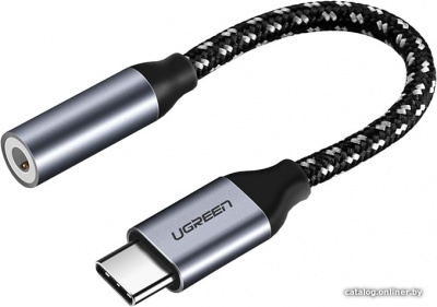 30632 Кабель UGREEN AV142 USB Type C - 3.5mm аудио, оплетка, цвет: черный+белый, 0.1M можно капить на ugreen.by
