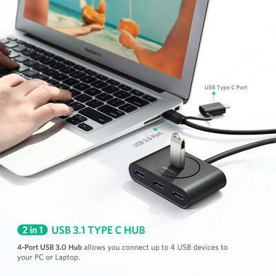 40850 Разветвитель портов Ugreen CR113 из USB-C/USB 3.0 в 4USB 3.0.Цвет- черный. Длина кабеля - 1м можно капить на ugreen.by