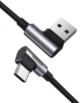 20856 Кабель UGREEN US176 USB 2.0 - USB Type-C, угловой, оплетка, цвет: черный, 1M можно капить на ugreen.by