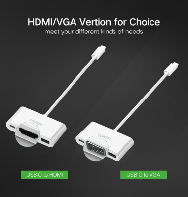 30377 Конвертор сигнала Ugreen US163 Type-C - HDMI, USB 3.0, Type-C PD Port. Цвет - белый. можно капить на ugreen.by